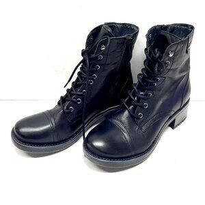MIZ MOOZ LEATHER SIDE ZIP LACE UP BOOT BLACK 37EU / 7US # Z-03